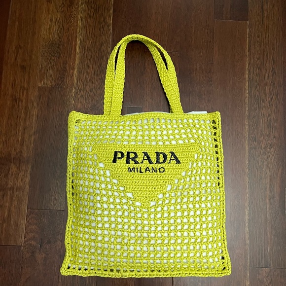 Brand new Prada Raffia tote in yellow/green. Comes w/ original dustbag & cards! - Picture 2 of 3